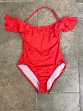 Vince Camuto Red One-Piece Swimsuit with Ruffle Trim
